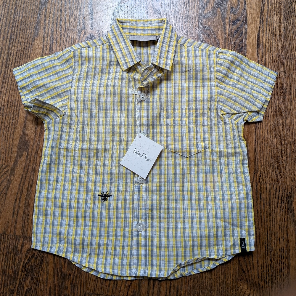 Dior Baby Kids Yellow Plaid Poplin Button Up Shirt